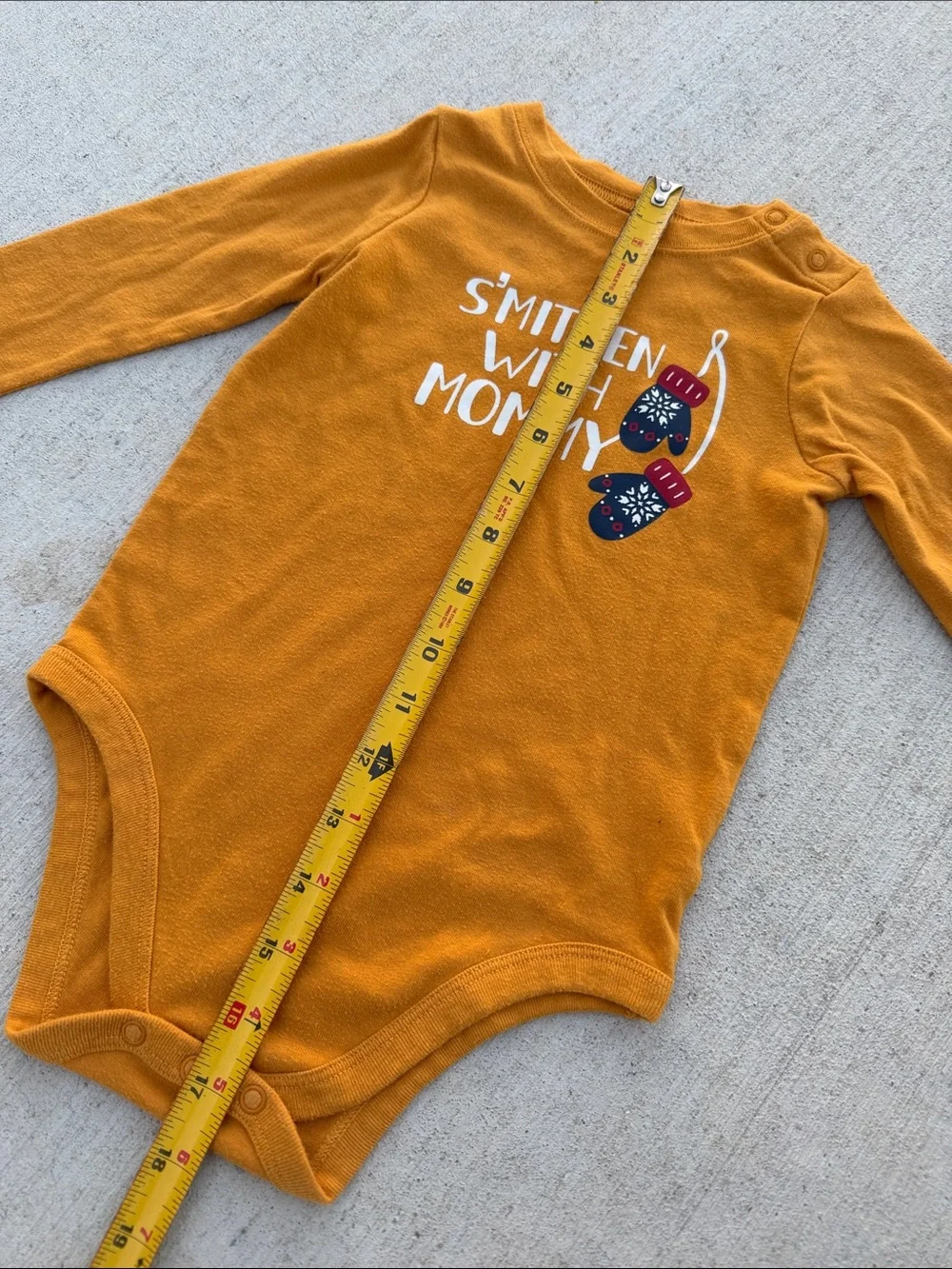Mustard Long-Sleeve One-Piece Bodysuit with S'mitten with mommy Graphic 24M